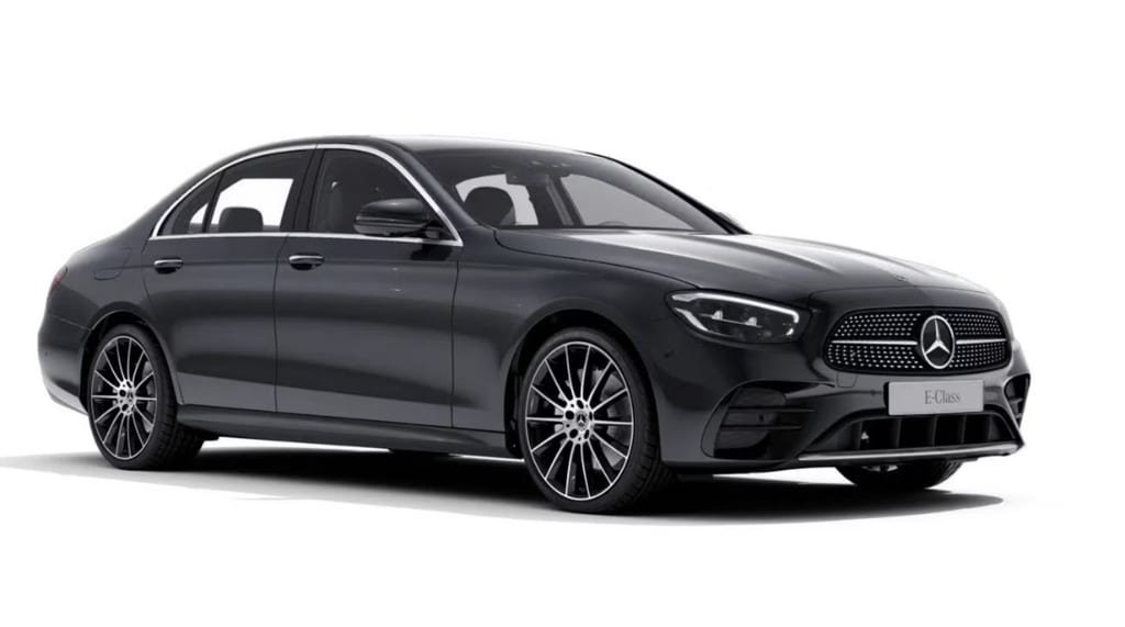 Black Mercedes-Benz E-Class saloon, front three-quarter view