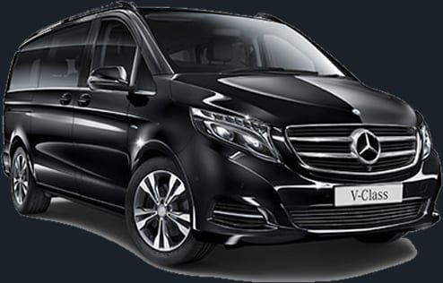 Black Mercedes-Benz V-Class, front three-quarter view