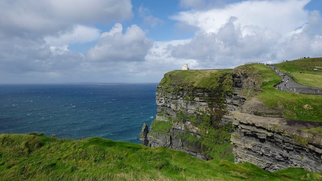 The Cliffs of Moher with O'Brien's Tower on the headland, County Clare